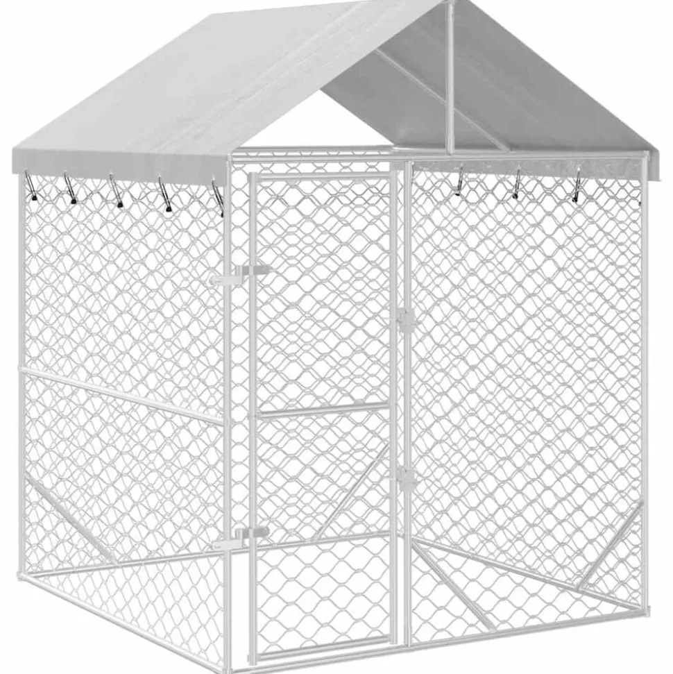 vidaXL Hondenkennel met dak 2x2x2,5 m gegalvaniseerd staal zilver