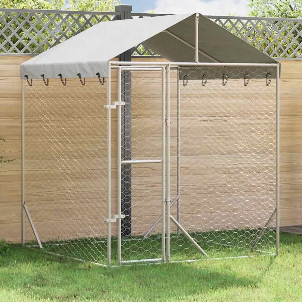 vidaXL Hondenkennel met dak 2x2x2,5 m gegalvaniseerd staal zilver