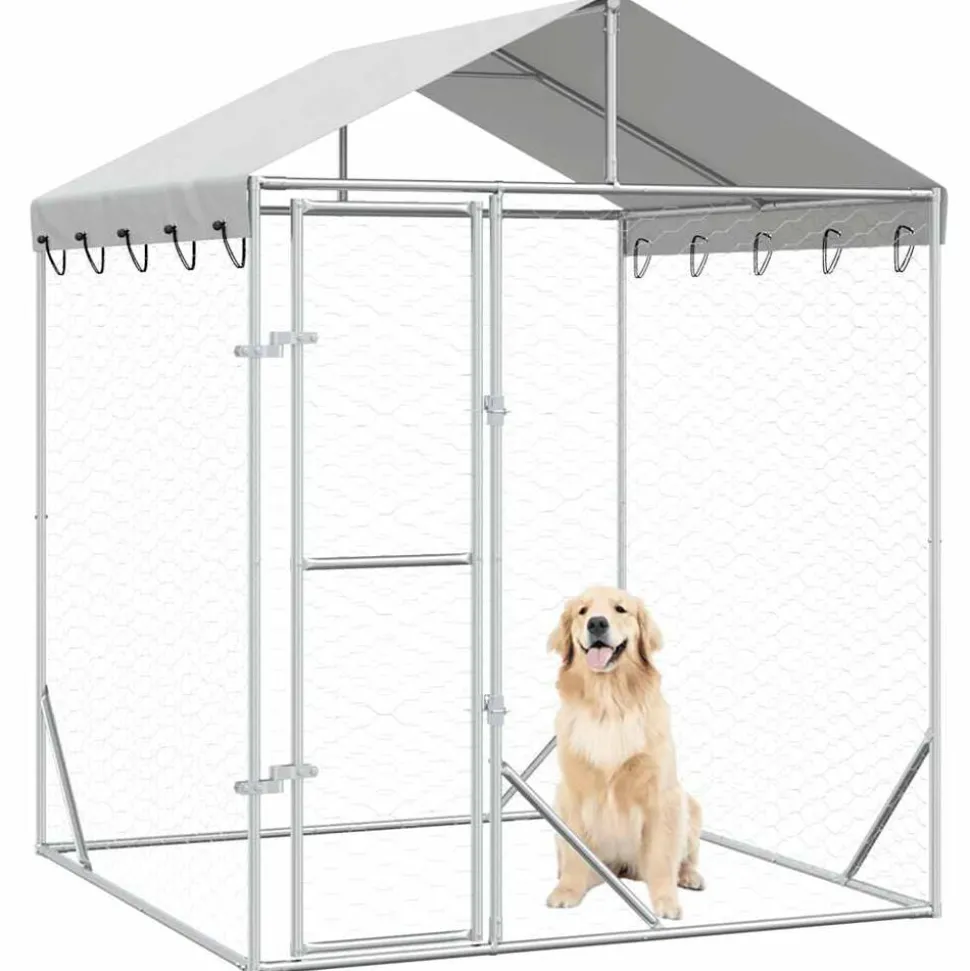 vidaXL Hondenkennel met dak 2x2x2,5 m gegalvaniseerd staal zilver