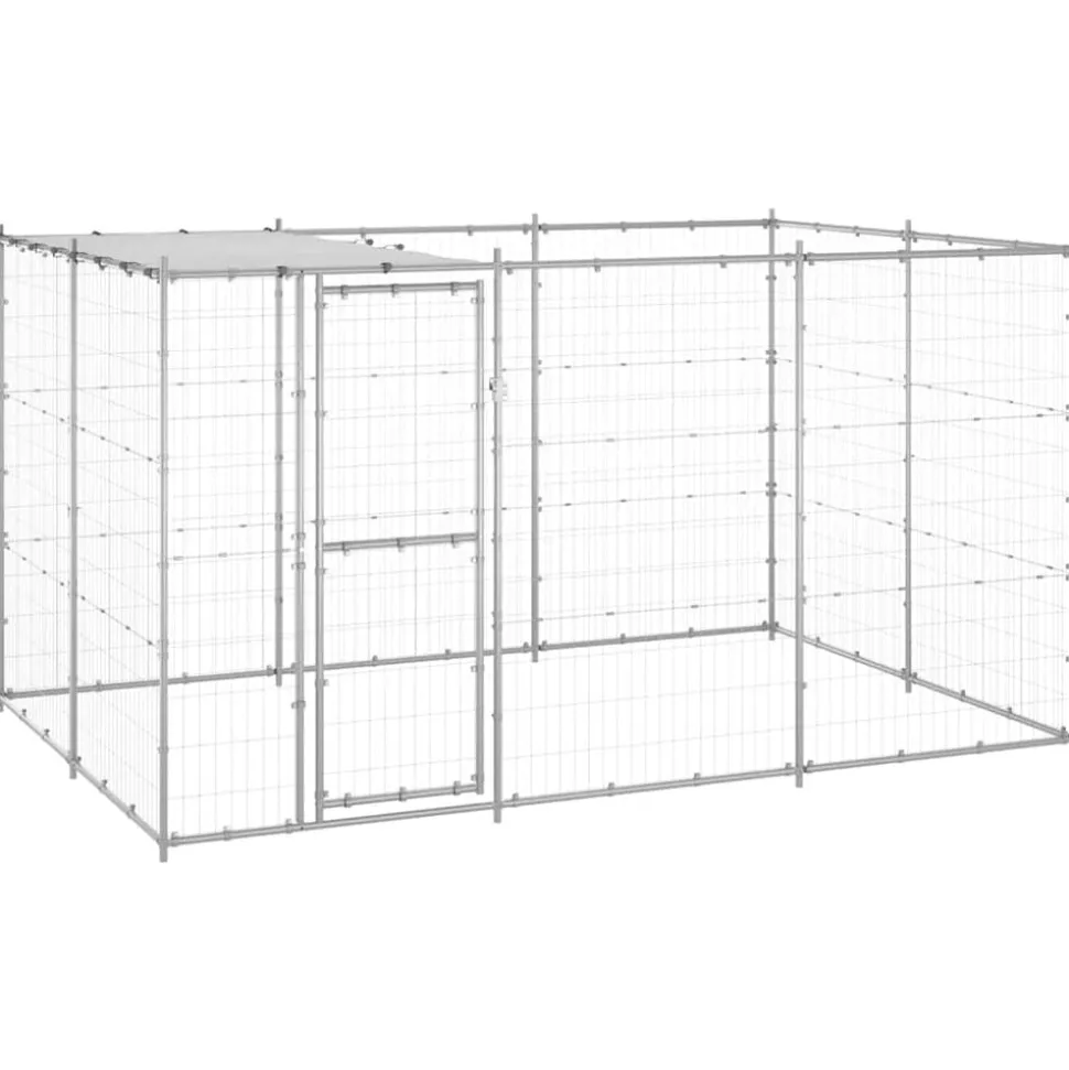 vidaXL Hondenkennel met dak 7,26 m² gegalvaniseerd staal