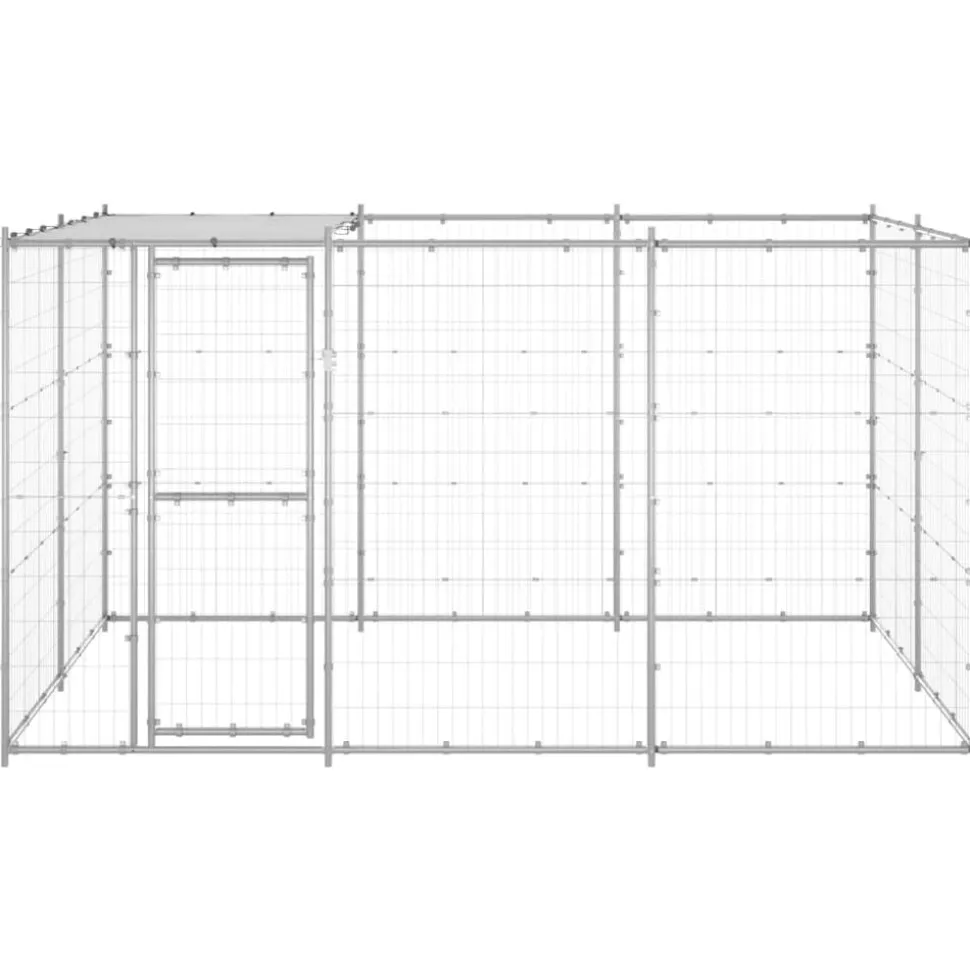 vidaXL Hondenkennel met dak 7,26 m² gegalvaniseerd staal