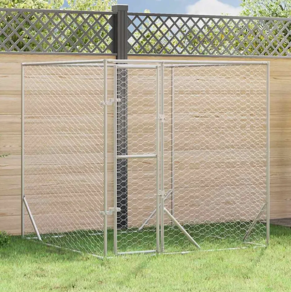 vidaXL Hondenkennel voor buiten 2x2x2 m gegalvaniseerd staal zilver
