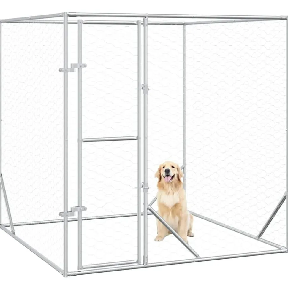 vidaXL Hondenkennel voor buiten 2x2x2 m gegalvaniseerd staal zilver