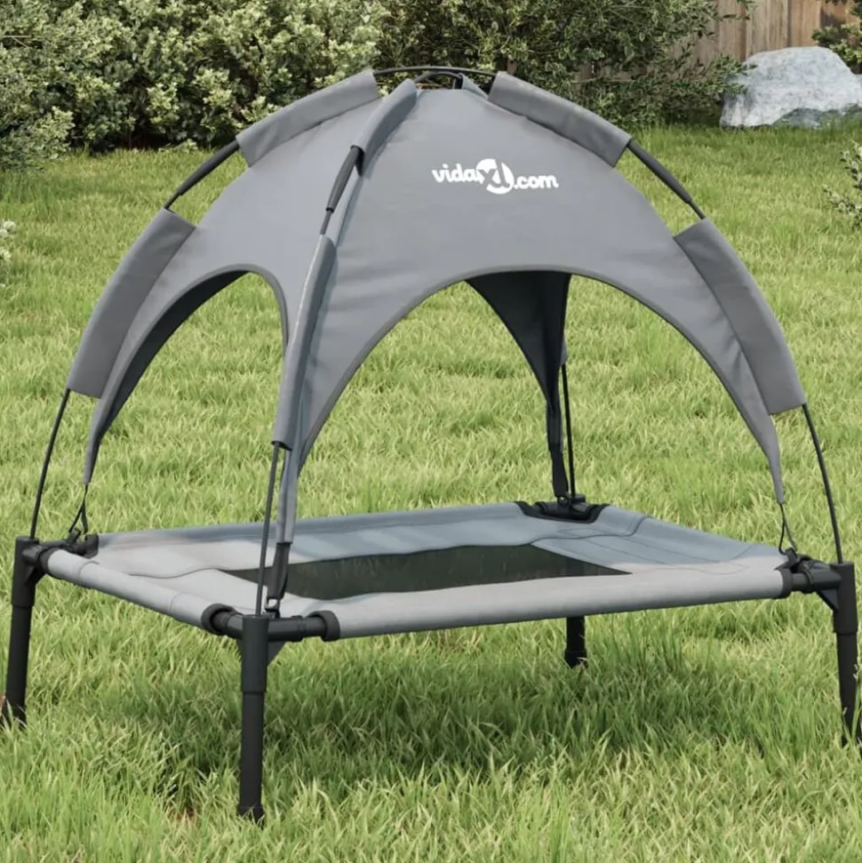 vidaXL Hondenmand met luifel oxford stof en staal antracietkleurig