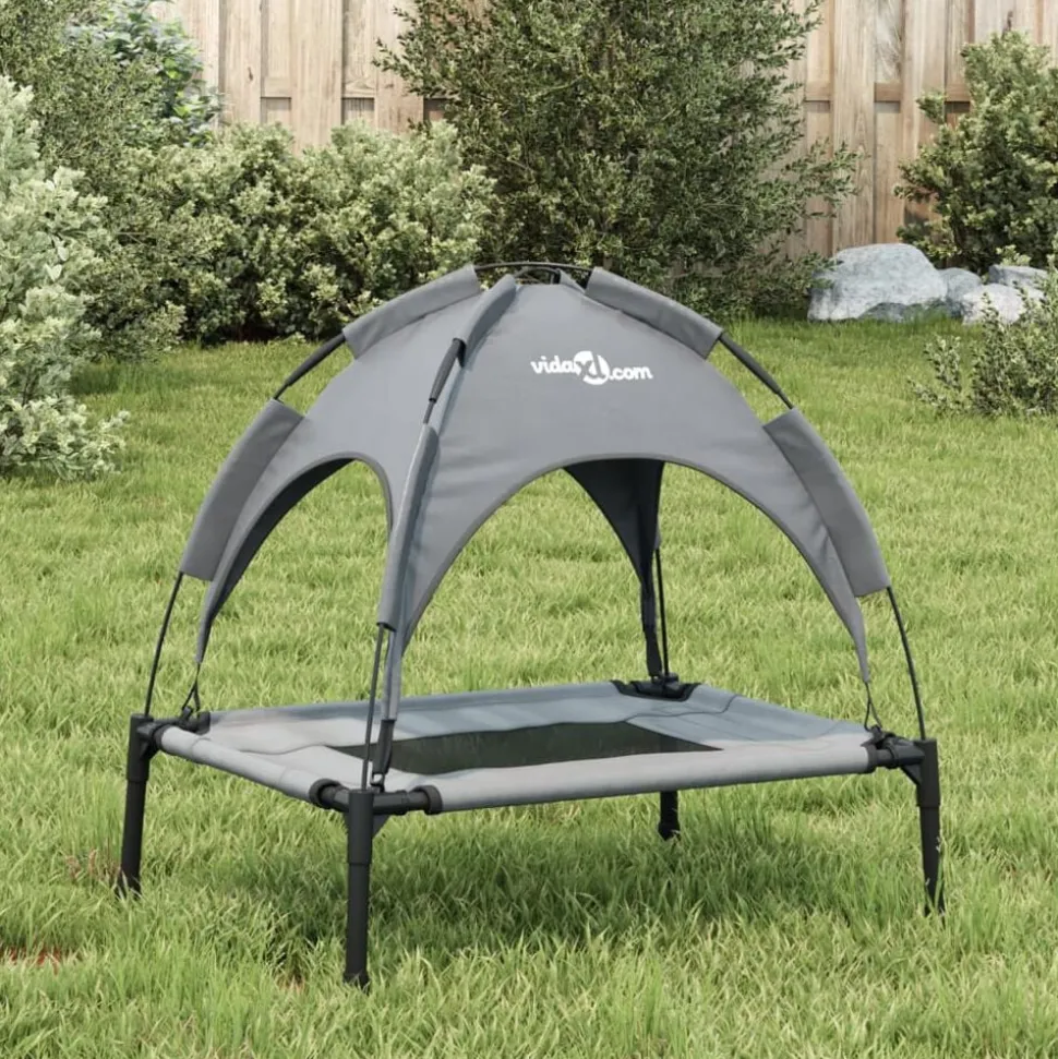vidaXL Hondenmand met luifel oxford stof en staal antracietkleurig