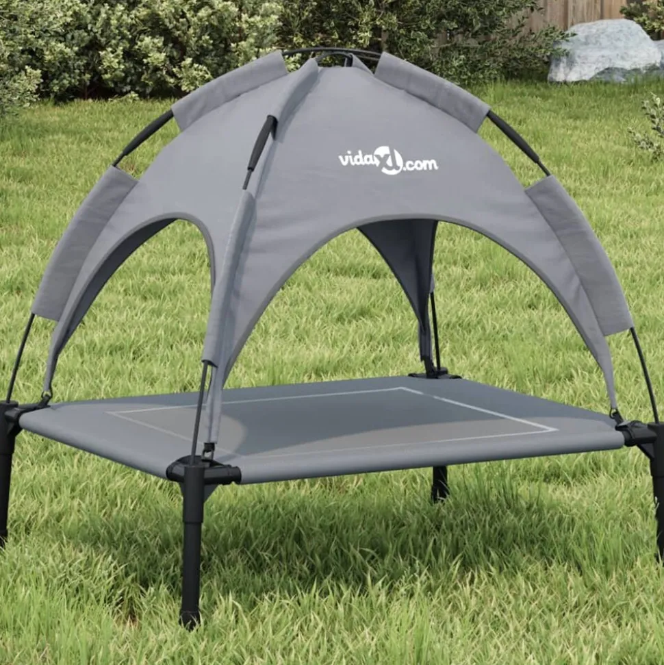 vidaXL Hondenmand met luifel oxford stof en staal antracietkleurig