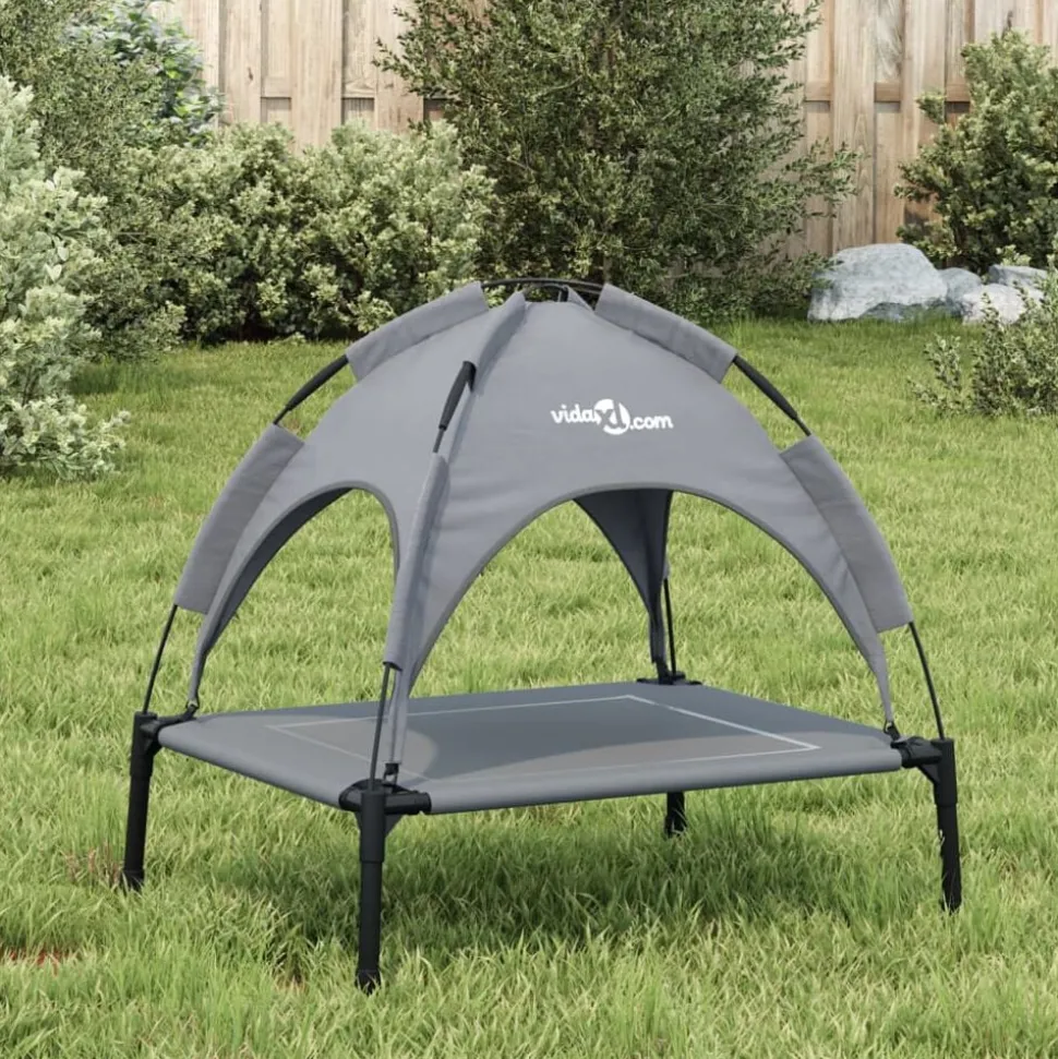 vidaXL Hondenmand met luifel oxford stof en staal antracietkleurig