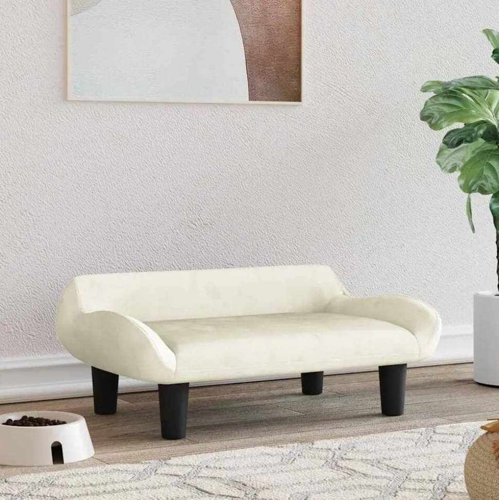 vidaXL Hondenmand 70x40x24 cm fluweel crèmekleurig