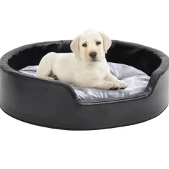 vidaXL Hondenmand 69x59x19 cm pluche en kunstleer zwart en grijs