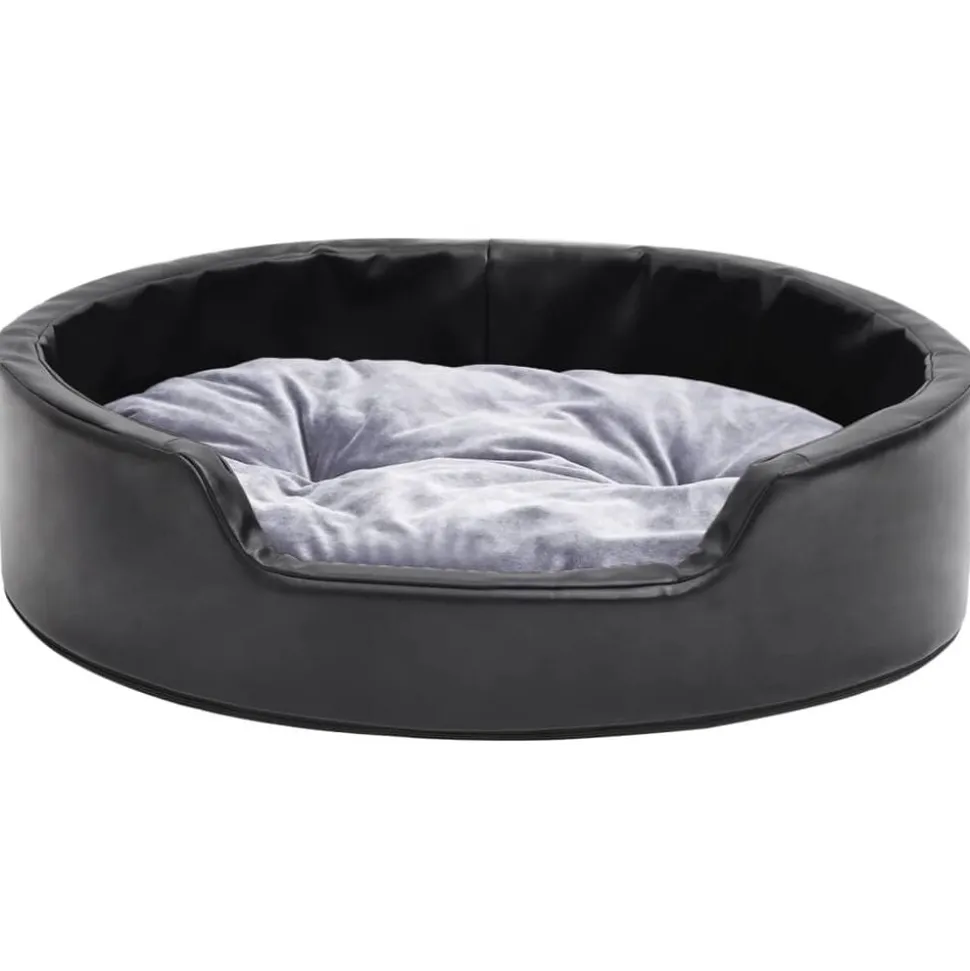 vidaXL Hondenmand 69x59x19 cm pluche en kunstleer zwart en grijs