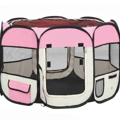 vidaXL Hondenren inklapbaar met draagtas 90x90x58 cm roze