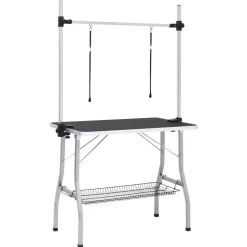 vidaXL Hondentrimtafel verstelbaar met 2 lussen en opbergschap