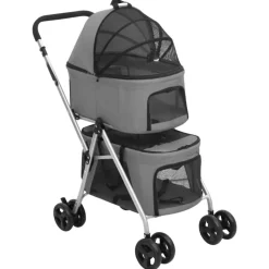 vidaXL Hondenwagen 2-laags inklapbaar 83x48x97 cm oxford stof grijs