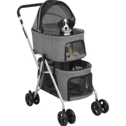 vidaXL Hondenwagen 2-laags inklapbaar 83x48x97 cm oxford stof grijs