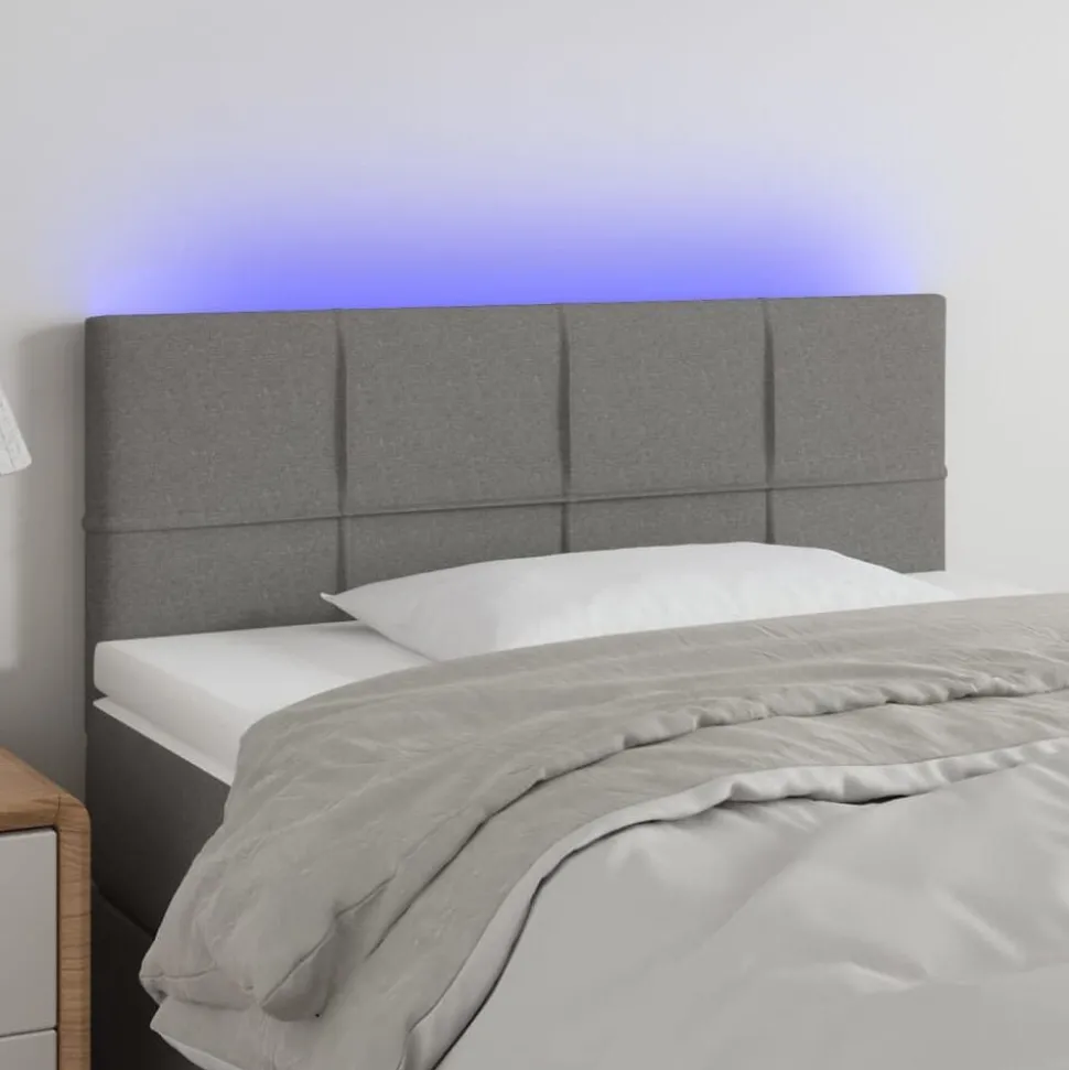 vidaXL Hoofdbord LED 80x5x78/88 cm stof donkergrijs