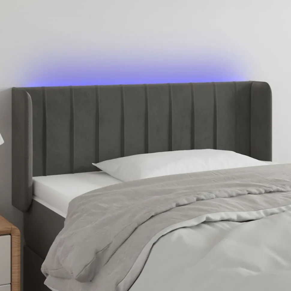 vidaXL Hoofdbord LED 83x16x78/88 cm fluweel donkergrijs