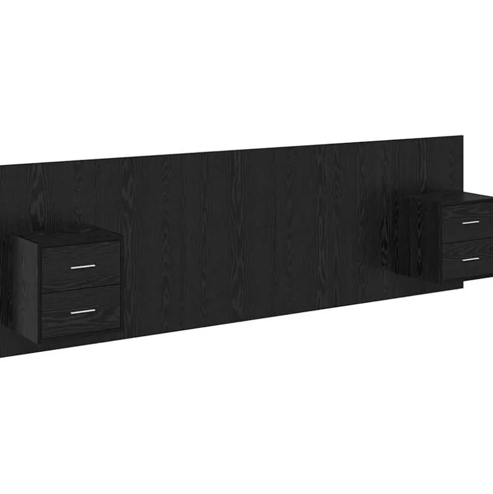 vidaXL Hoofdbord Met Kast met lade 3 stuks Zwart Eiken Bewerkt hout