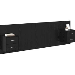 vidaXL Hoofdbord Met Kast met lade 3 stuks Zwart Eiken Bewerkt hout