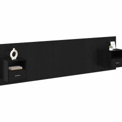 vidaXL Hoofdbord Met Kast met lade 3 pcs Zwart Eiken Bewerkt hout