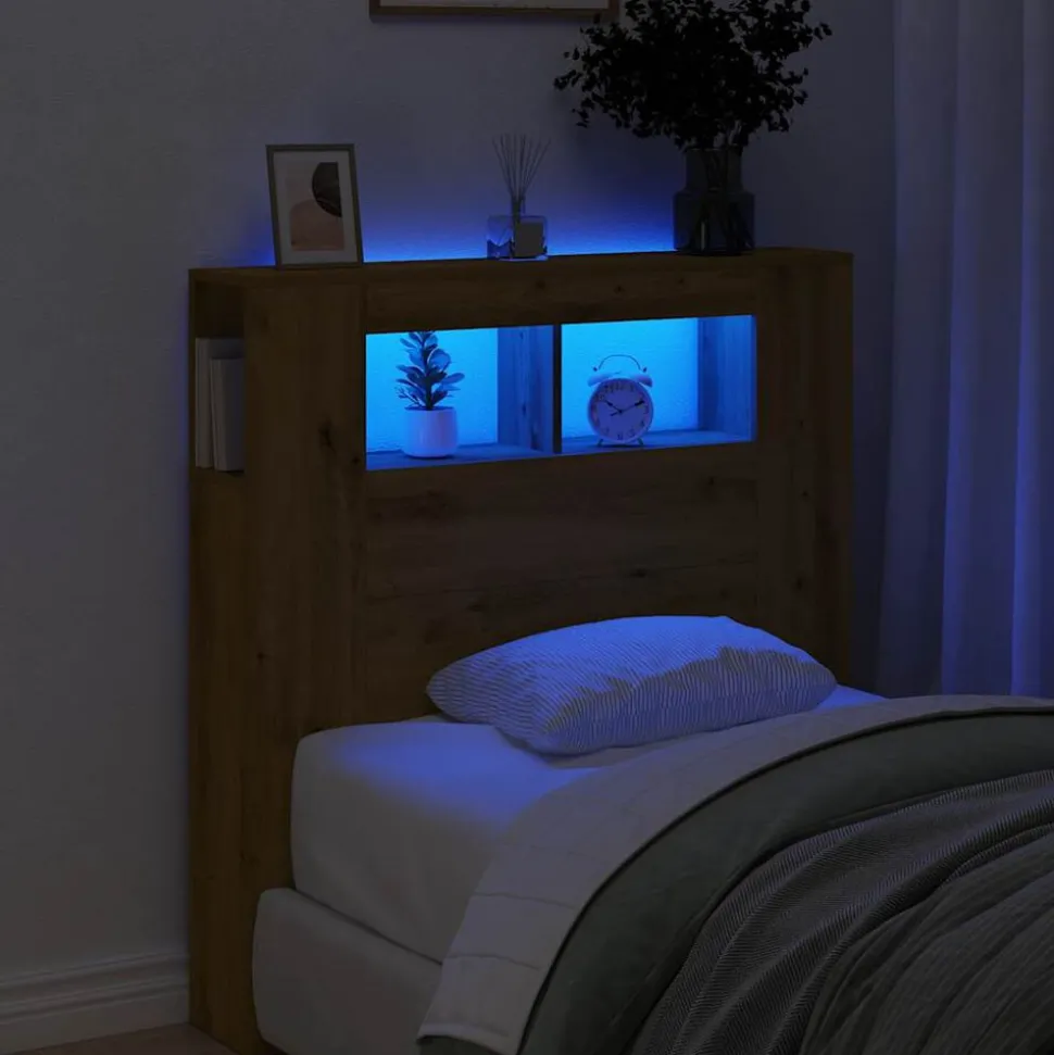 vidaXL Hoofdeinde met LED 100x18,5x103,5 cm hout artisanaal eikenkleur