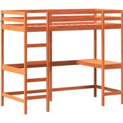 vidaXL Hoogslaper met bureau massief grenenhout wasbruin 90x200 cm