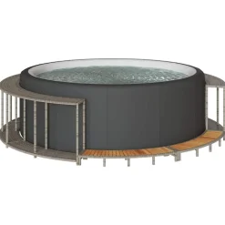 vidaXL Hottub ombouw opbergruimte en houten opstapje poly rattan grijs