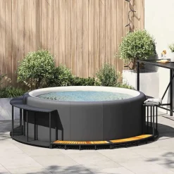 vidaXL Hottub Surround opbergruimte houten opstapje poly rattan zwart