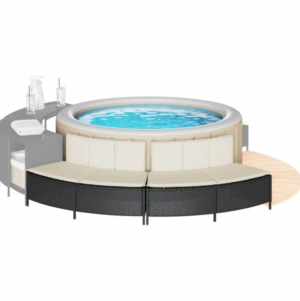 vidaXL Hottub-bankjes met kussens 2 st poly rattan zwart