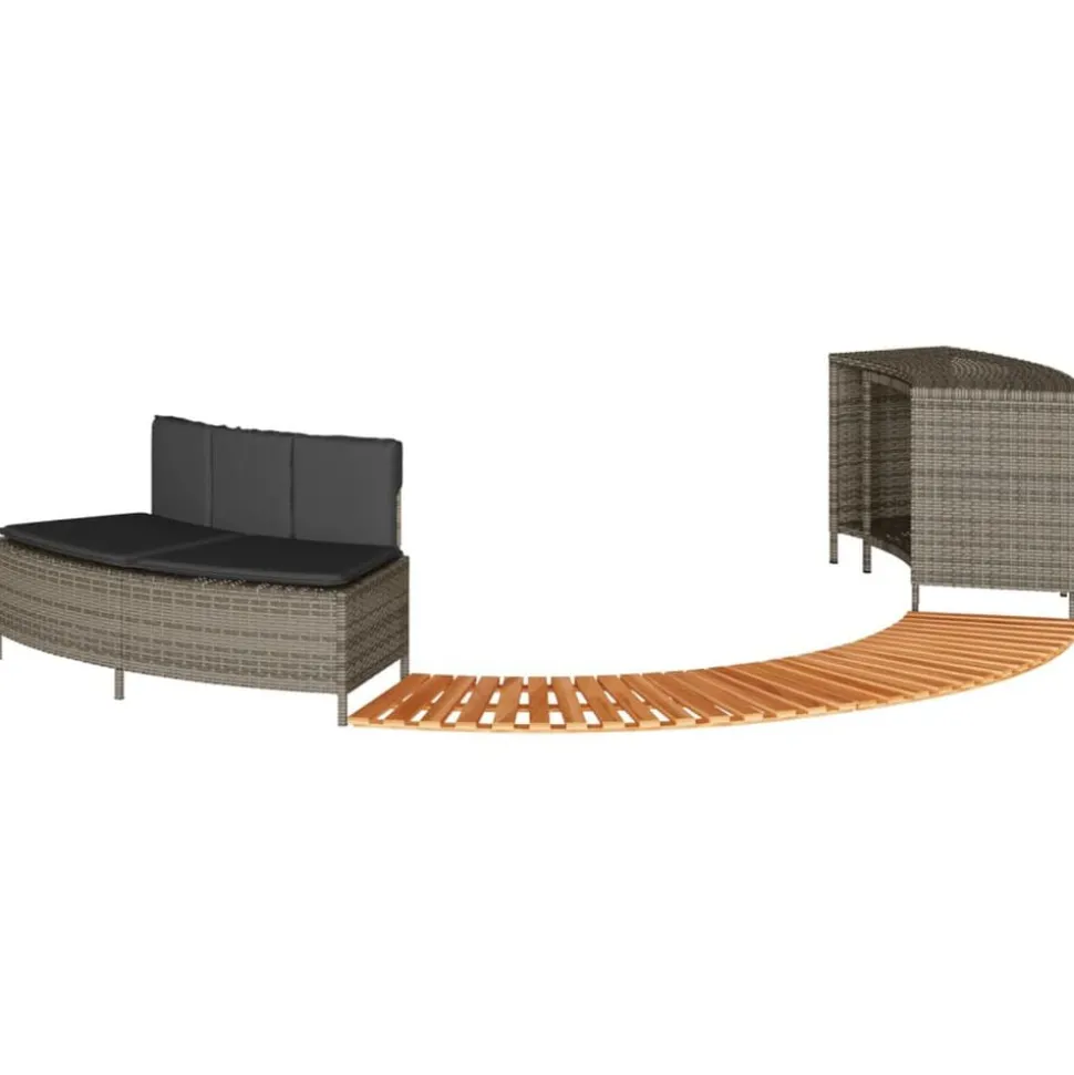 vidaXL Hottub-ombouw poly rattan massief acaciahout grijs