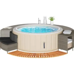 vidaXL Hottub-ombouw poly rattan massief acaciahout grijs