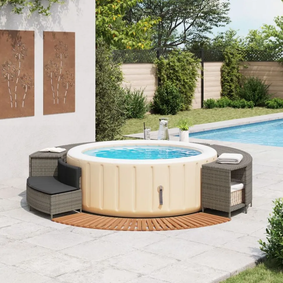 vidaXL Hottub-ombouw poly rattan massief acaciahout grijs