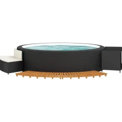 vidaXL Hottub-ombouw poly rattan en massief acaciahout zwart