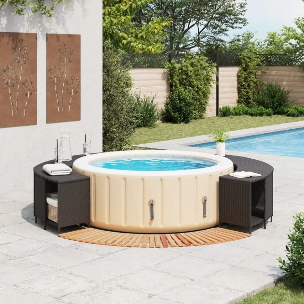 vidaXL Hottub-ombouw poly rattan en massief acaciahout zwart