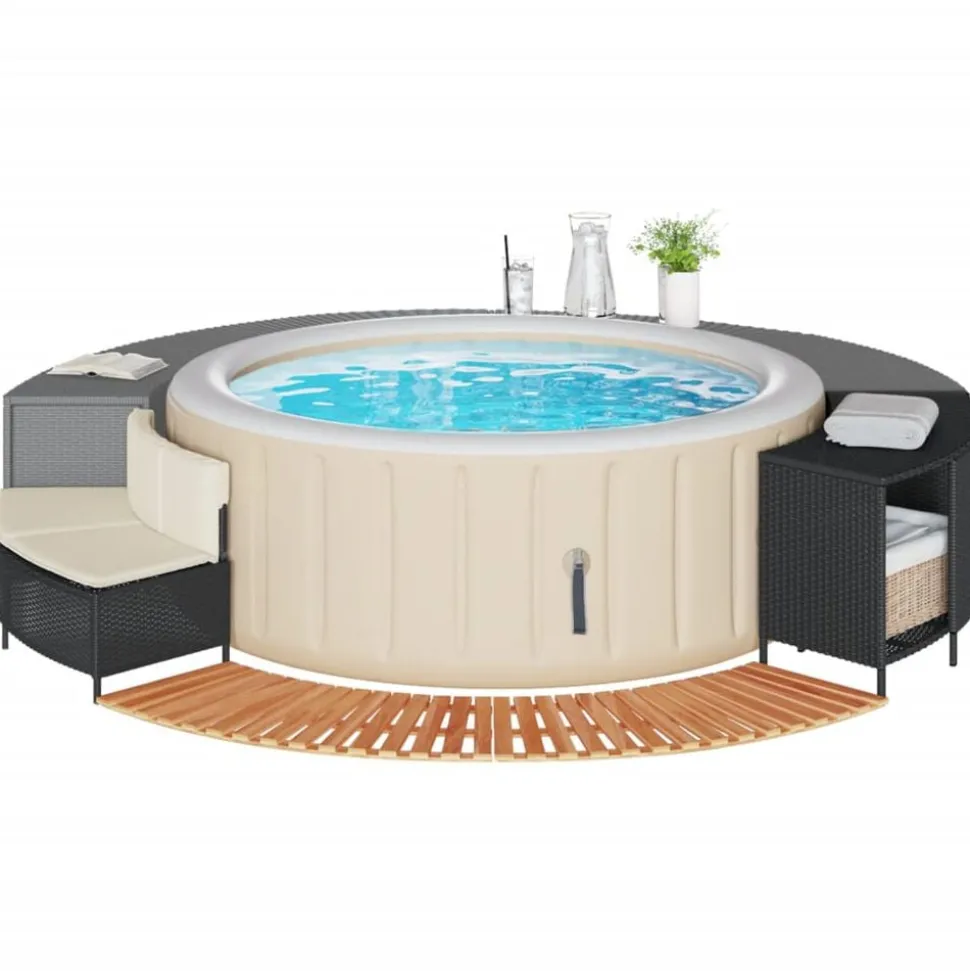vidaXL Hottub-ombouw poly rattan en massief acaciahout zwart