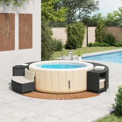 vidaXL Hottub-ombouw poly rattan en massief acaciahout zwart