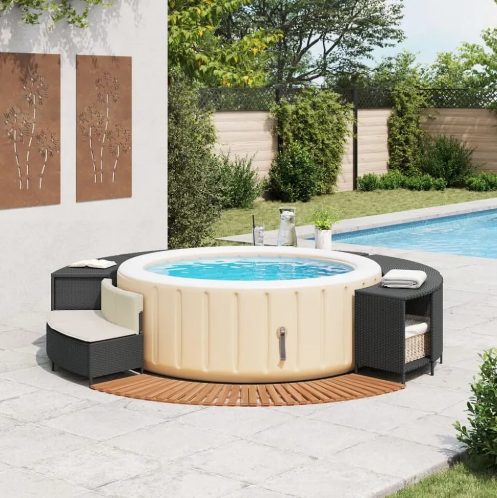 vidaXL Hottub-ombouw poly rattan en massief acaciahout zwart