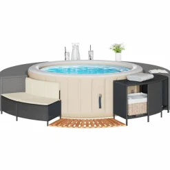 vidaXL Hottub-ombouw poly rattan en massief acaciahout zwart