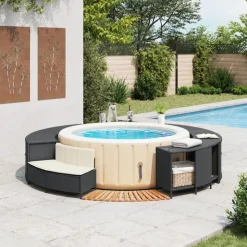 vidaXL Hottub-ombouw poly rattan en massief acaciahout zwart