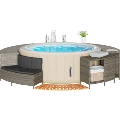 vidaXL Hottub-ombouw poly rattan massief acaciahout grijs