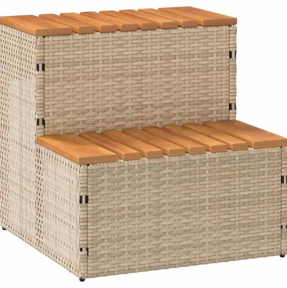 vidaXL Hottub-opstap 50x50x50,5cm poly rattan&massief acaciahout beige