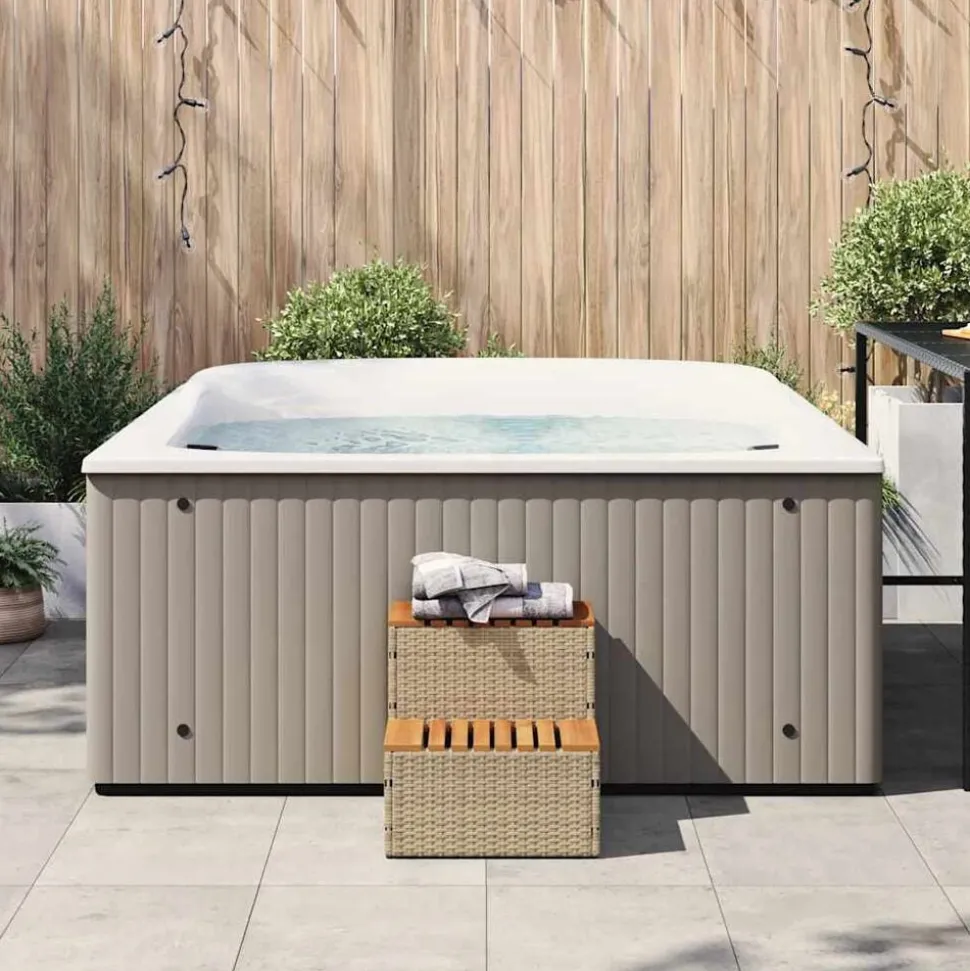 vidaXL Hottub-opstap 50x50x50,5cm poly rattan&massief acaciahout beige