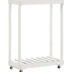 vidaXL Houtblokhouder met wielen 76,5x40x108 cm massief grenenhout wit