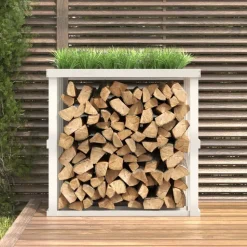 vidaXL Houtblokhouder 108x52x106 cm massief grenenhout wit