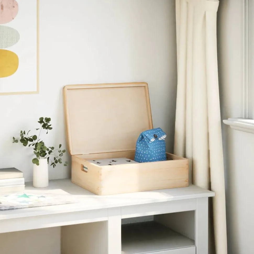 vidaXL Houten kist met deksel&handvatten 40x30x13cm massief grenenhout