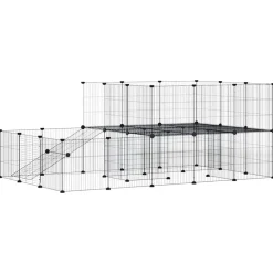 vidaXL Huisdierenkooi met deur 44 panelen 35x35 cm staal zwart