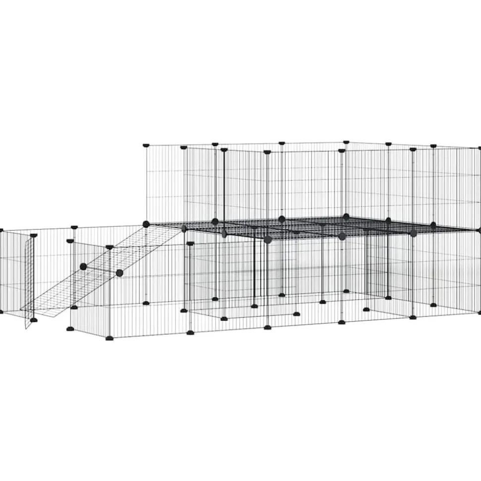 vidaXL Huisdierenkooi met deur 44 panelen 35x35 cm staal zwart