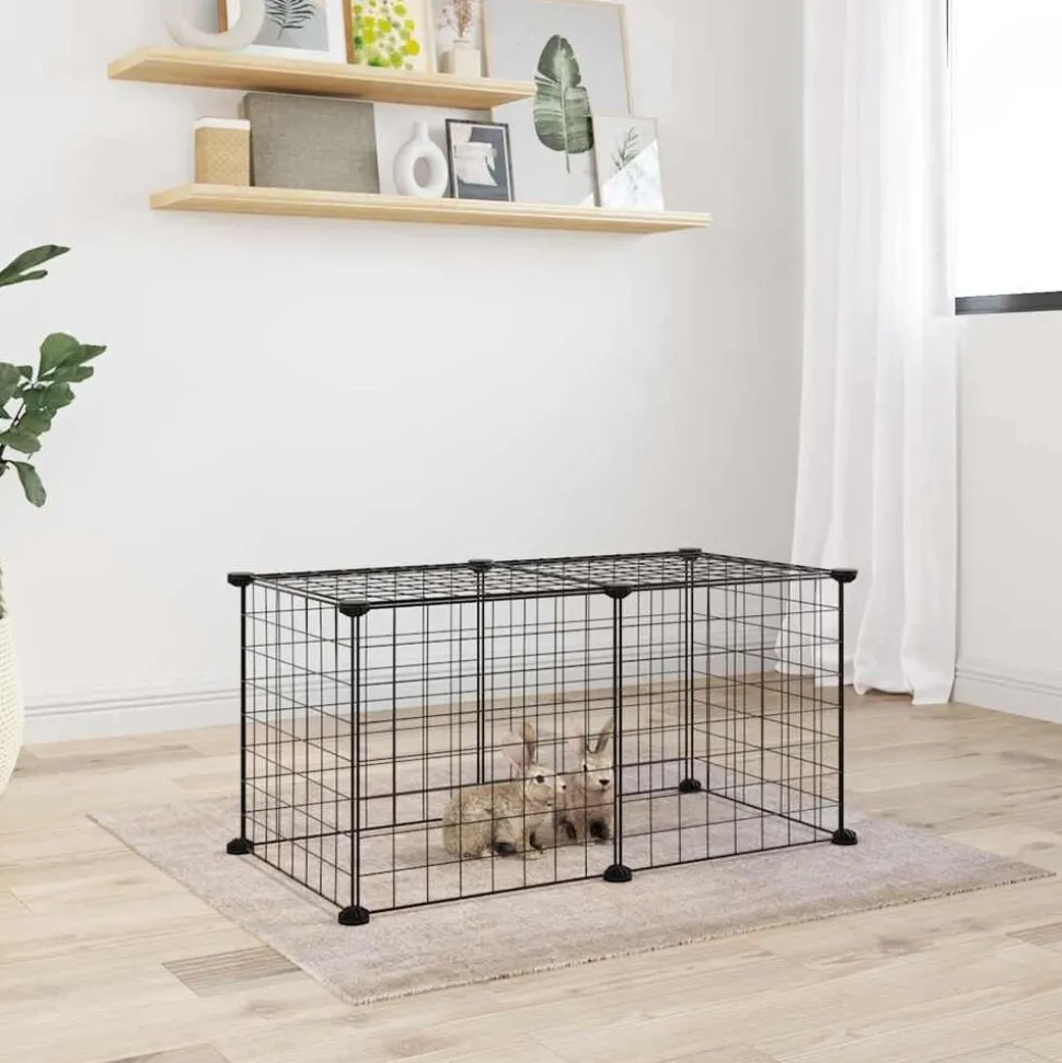 vidaXL Huisdierenkooi met 8 panelen 35x35 cm staal zwart