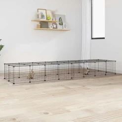 vidaXL Huisdierenkooi met deur 36 panelen 35x35 cm staal zwart