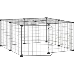 vidaXL Huisdierenkooi met deur 12 panelen 35x35 cm staal zwart
