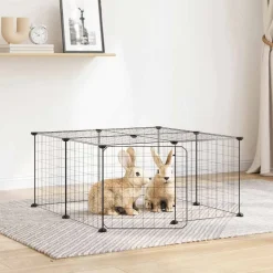 vidaXL Huisdierenkooi met deur 12 panelen 35x35 cm staal zwart